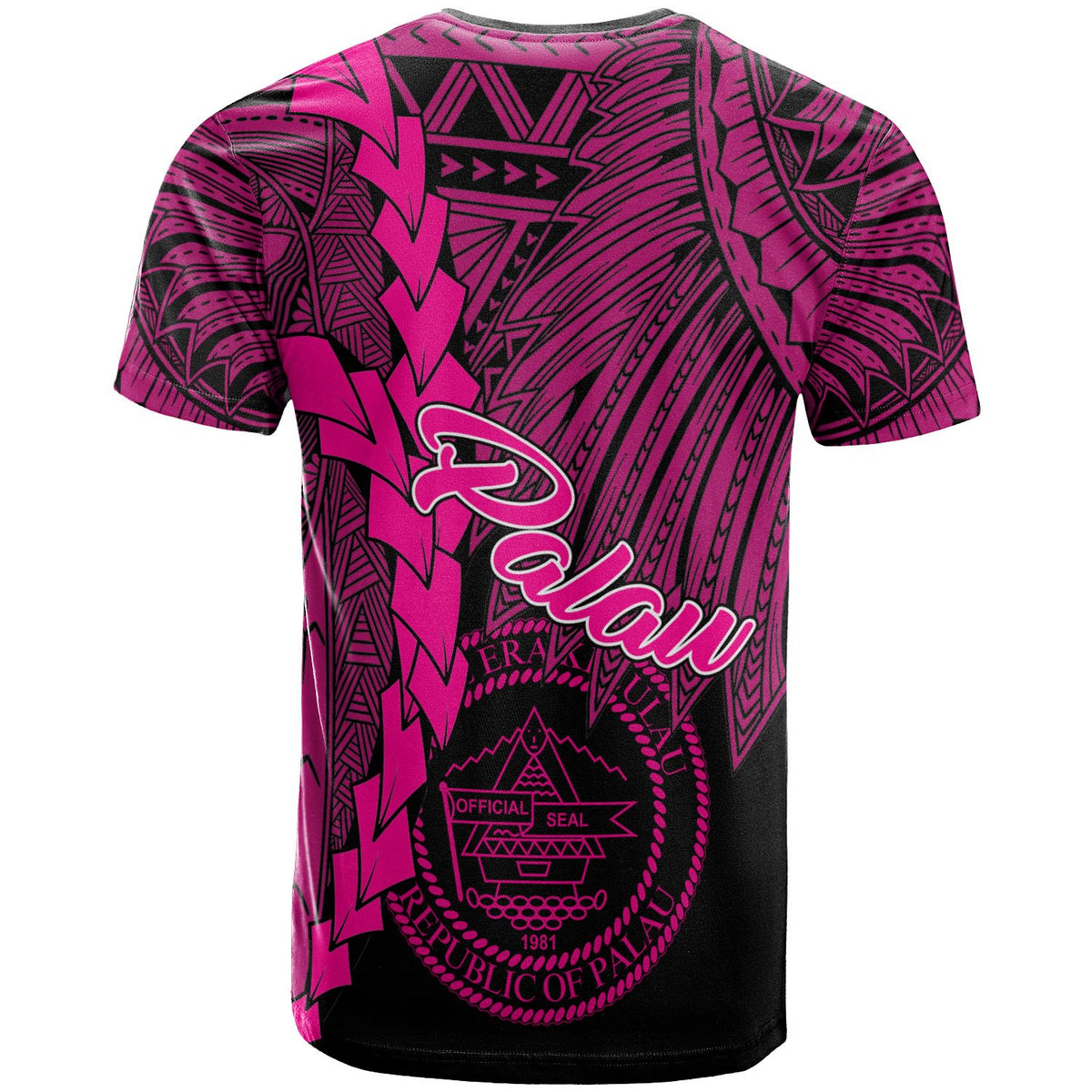 Palau Polynesian T Shirt Tribal Wave Tattoo Pink - Polynesian Pride