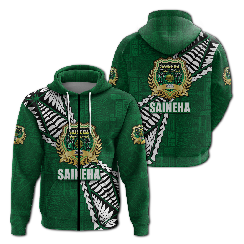 Tonga Saineha High School Tongan Patterns Hoodie LT12 Zip Hoodie Green - Polynesian Pride