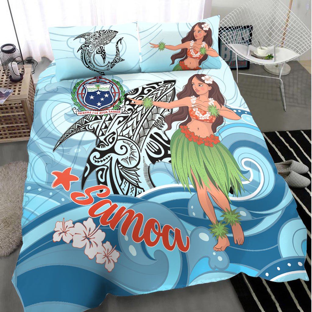 Samoa Bedding Set - Polynesian Girls With Shark - Polynesian Pride