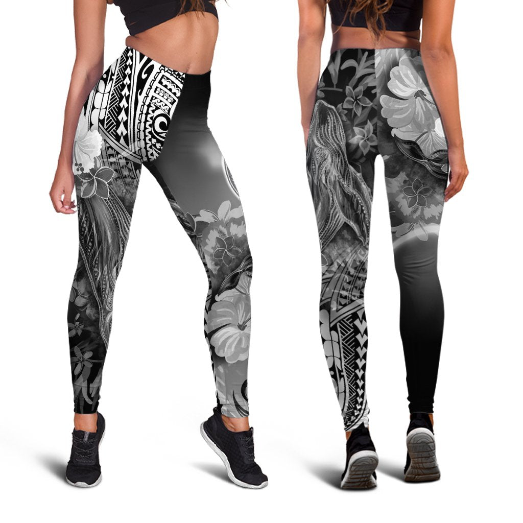 CNMI Custom Personalised Legging - Humpback Whale with Tropical Flowers (White) - Polynesian Pride
