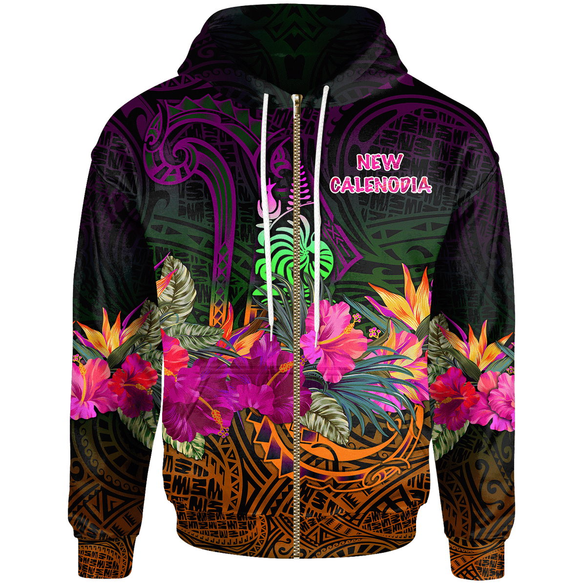 New Caledonia Polynesian Zip up Hoodie Summer Hibiscus Unisex Reggae - Polynesian Pride