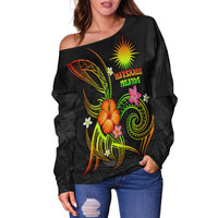Marshall Islands Polynesian Women's Off Shoulder Sweater - Legend of Marshall Islands (Reggae) - Polynesian Pride