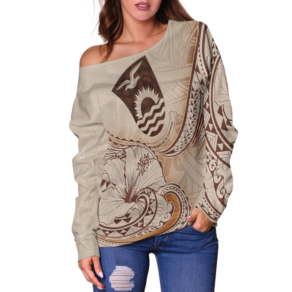 Kiribati Women's Off Shoulder Sweater - Hibiscus Flowers Vintage Style - Polynesian Pride