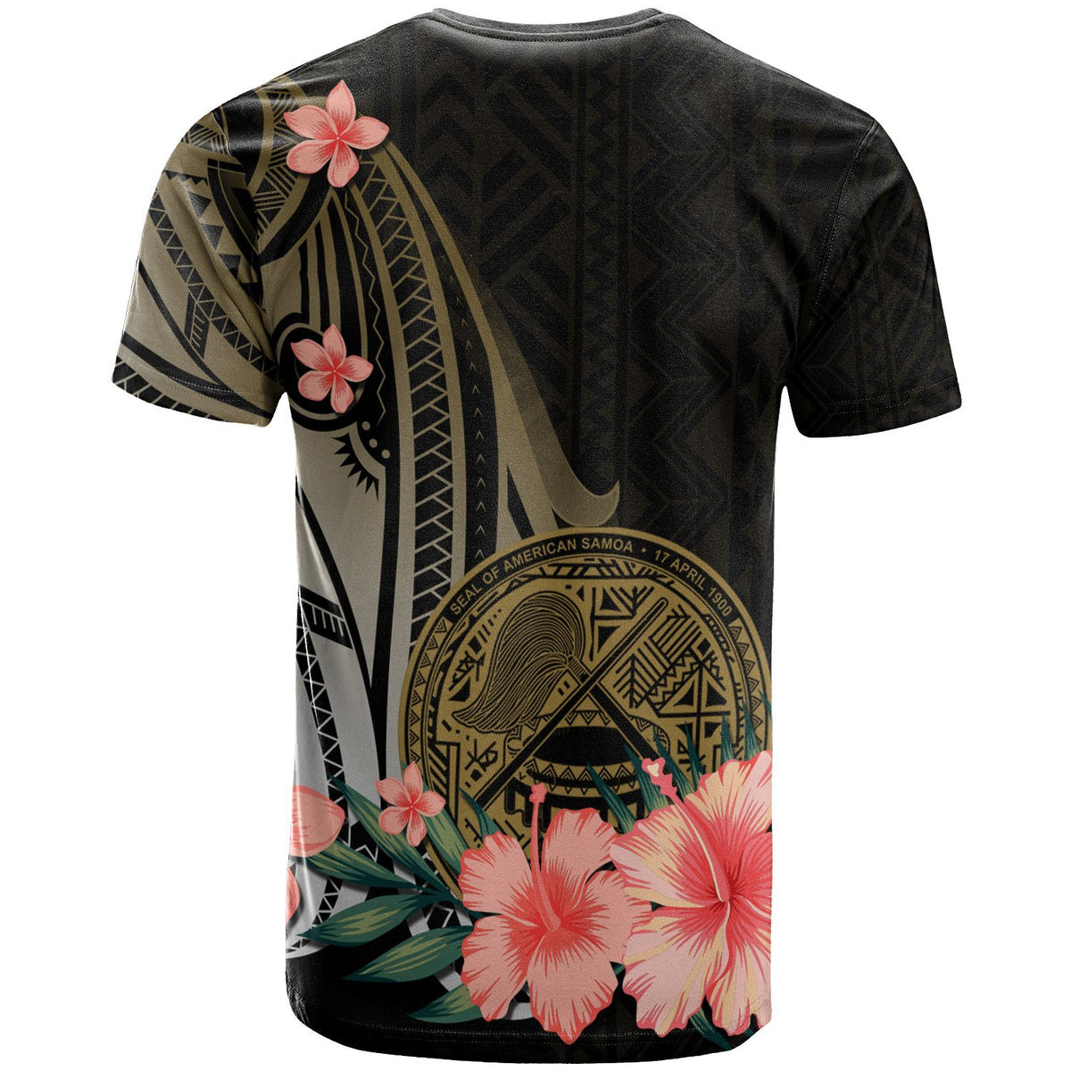 American Samoa T Shirt Gold Polynesian Hibiscus Pattern Style - Polynesian Pride