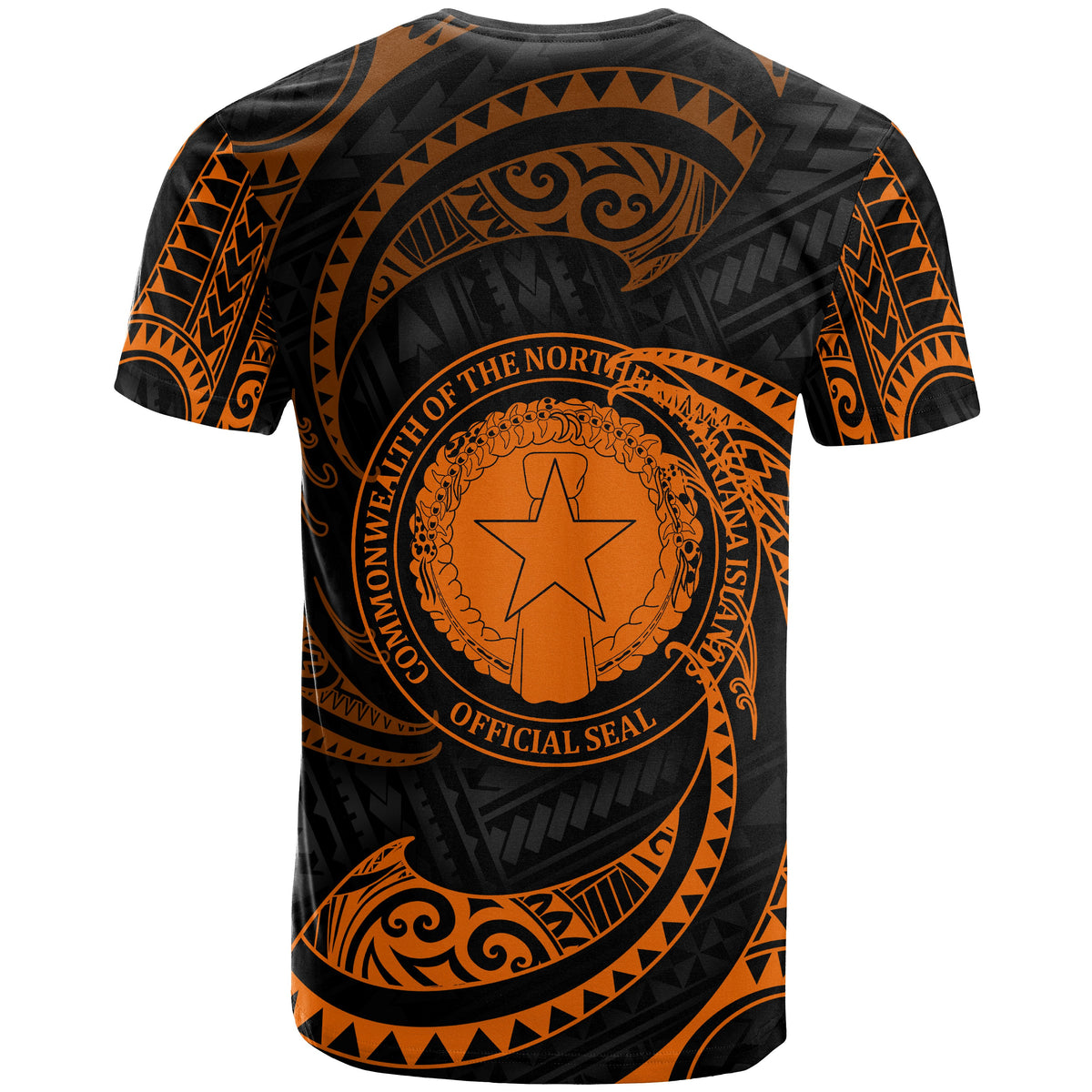 Northern Mariana Islands Polynesian Custom T Shirt Orange Tribal Wave - Polynesian Pride