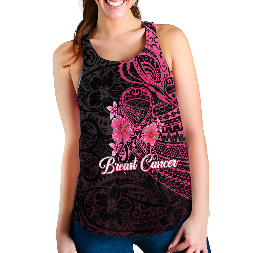 Breast Cancer Pink Ribbon Butterfly Polynesian Black Version Women Tank Top - LT12 - Polynesian Pride