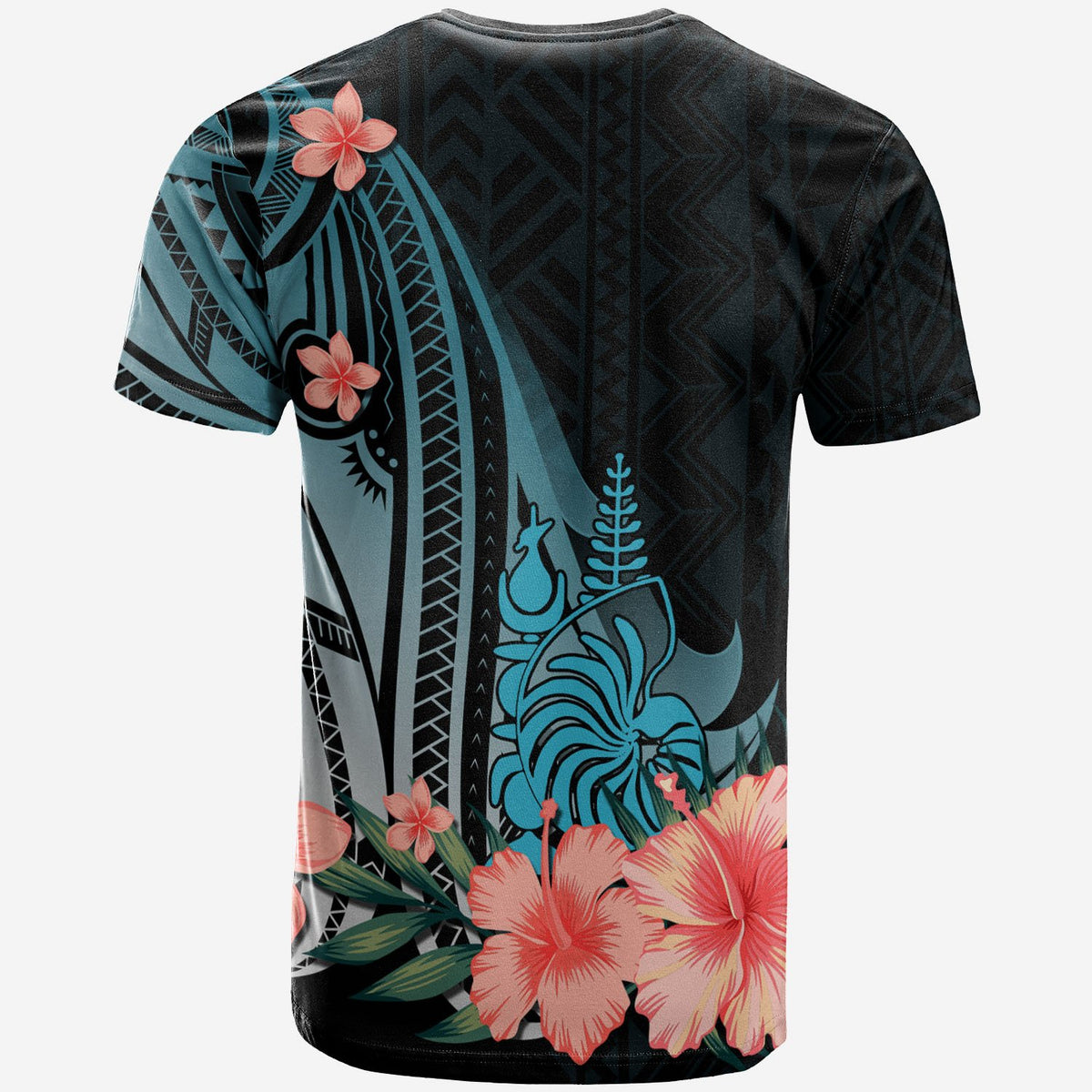New Caledonia Custom T Shirt Turquoise Polynesian Hibiscus Pattern Style - Polynesian Pride