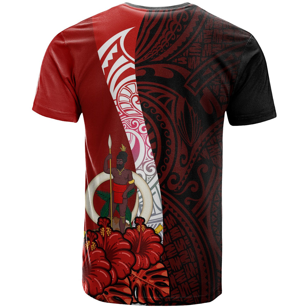 Vanuatu Polynesian Custom T Shirt Coat of Arm With Hibiscus - Polynesian Pride