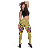 Chuuk Micronesia Legging - Floral With Seal Gold - Polynesian Pride