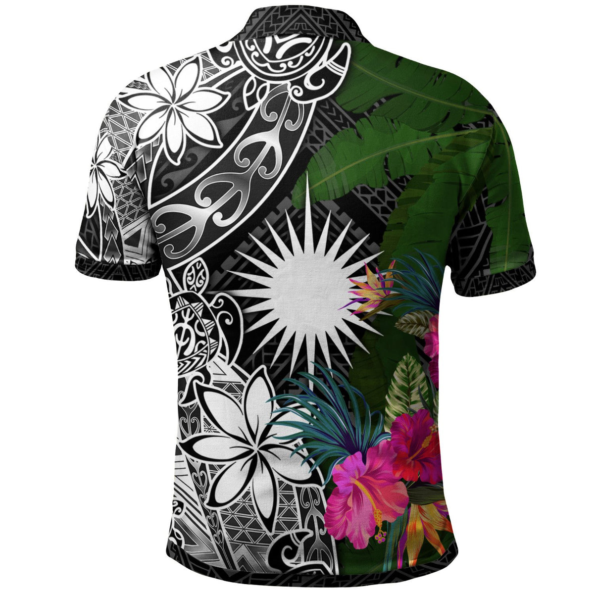 Marshall Island Custom Polo Shirt Turtle Plumeria Banana Leaf - Polynesian Pride