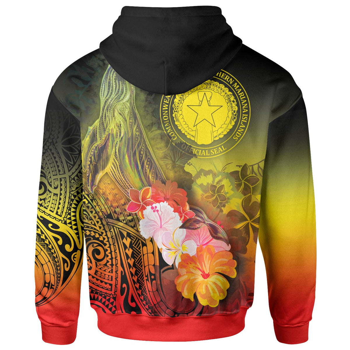 CNMI Zip up Hoodie Humpback Whale with Tropical Flowers (Yellow) - Polynesian Pride
