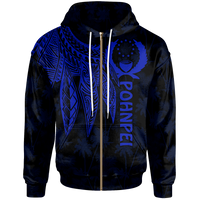 Pohnpei Zip up Hoodie Polynesian Wings (Blue) Unisex Blue - Polynesian Pride