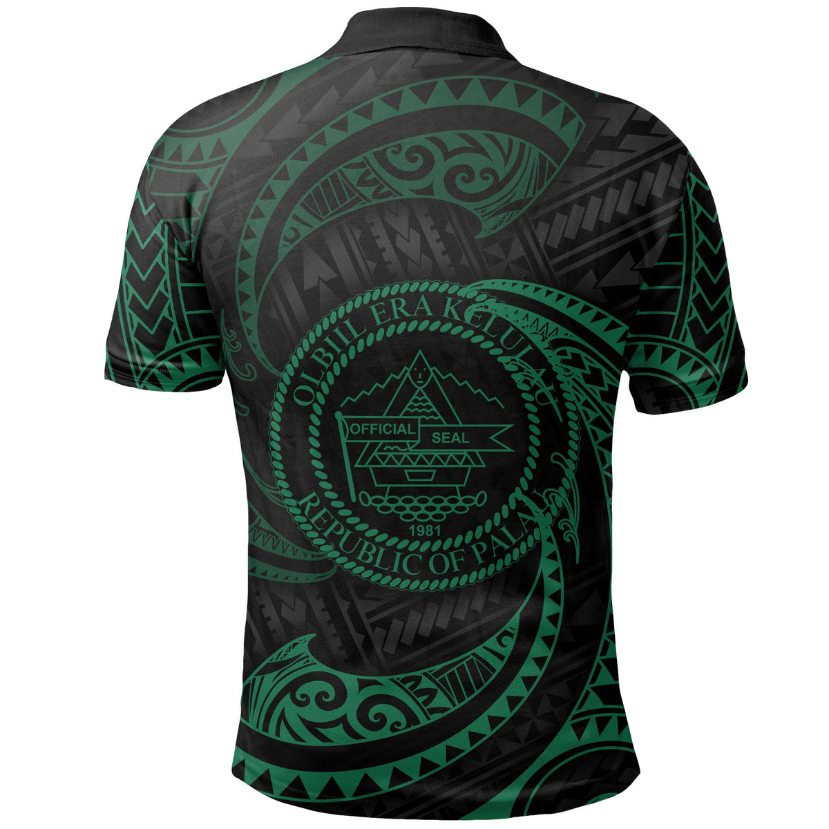 Palau Polynesian Custom Polo Shirt Green Tribal Wave - Polynesian Pride
