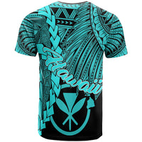 Hawaii Polynesian T Shirt Tribal Wave Tattoo Neon Blue - Polynesian Pride