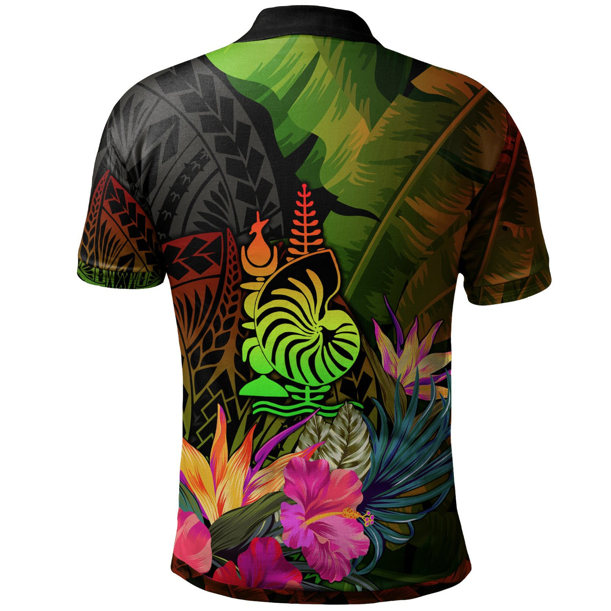 New Caledonia Polynesian Polo Hibiscus and Banana Leaves - Polynesian Pride