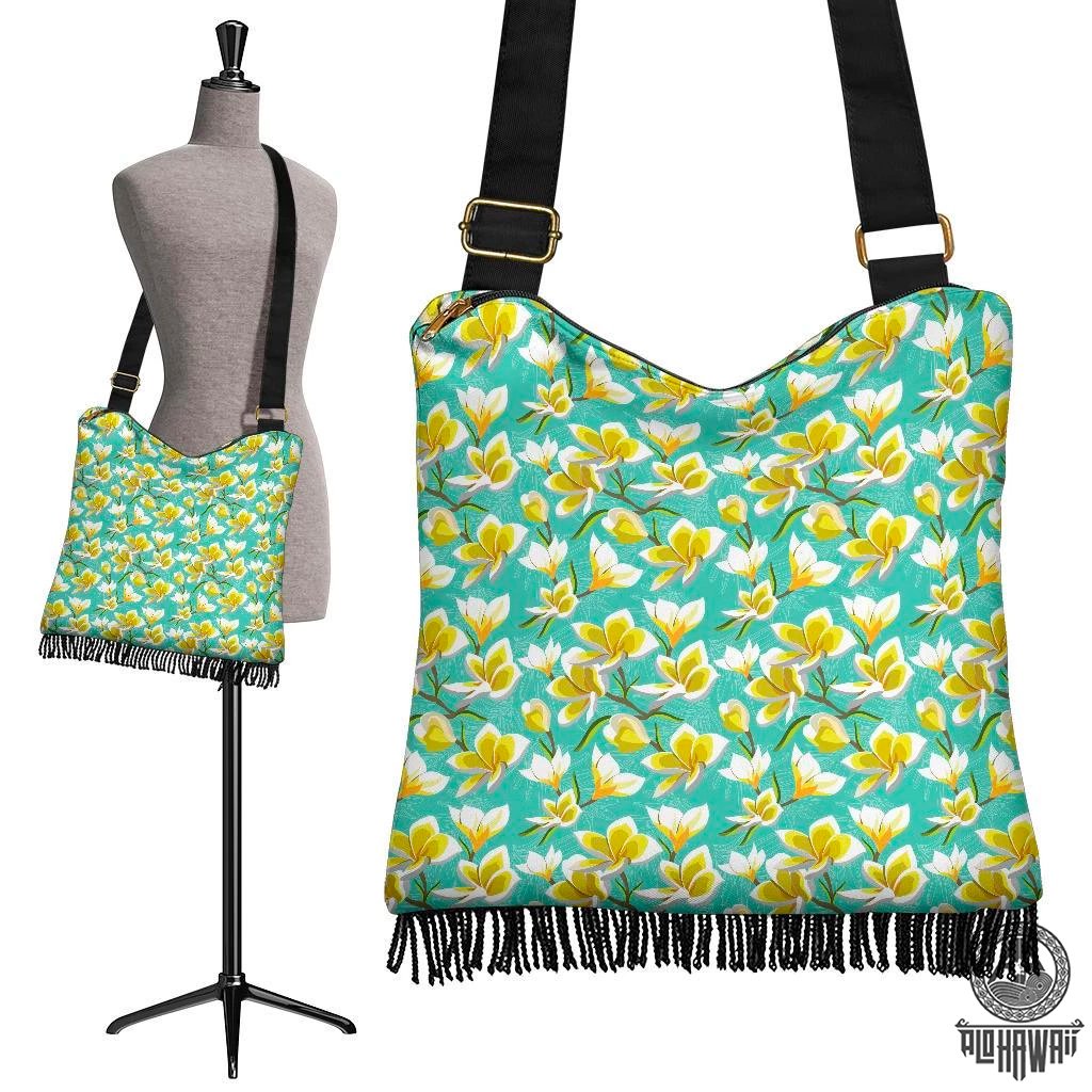 Hawaii Tropical Plumeria Blue Crossbody Boho Handbag Crossbody Boho Handbag One Size Blue - Polynesian Pride