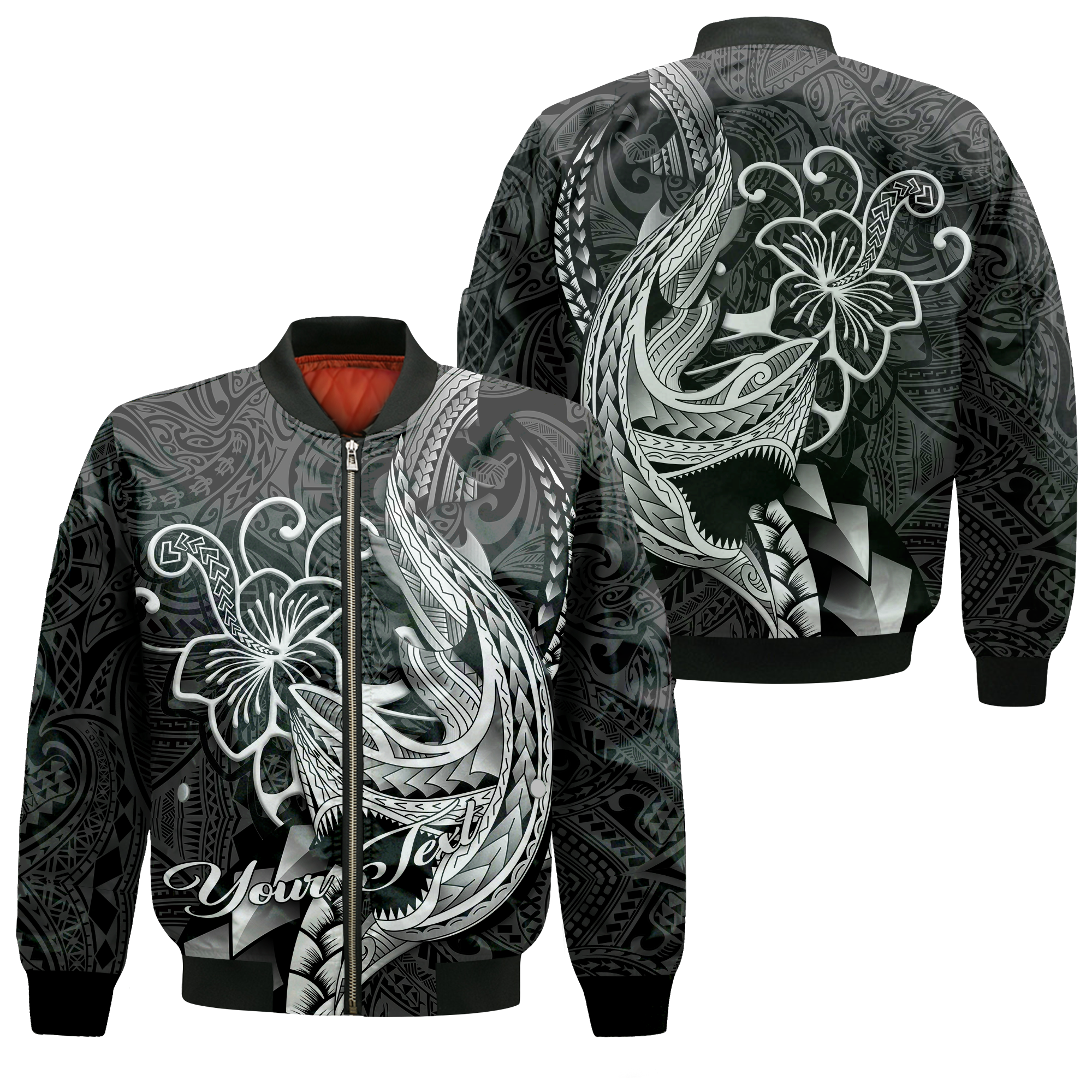 (Custom Personalised) Polynesian Shark Tattoo Hawaii Tribal Bomber Jacket - LT12 Bomber Jacket Black - Polynesian Pride