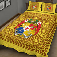 (Custom Personalised) Tonga Pattern Quilt Bed Set Coat of Arms - Yellow and Gold LT4 - Polynesian Pride