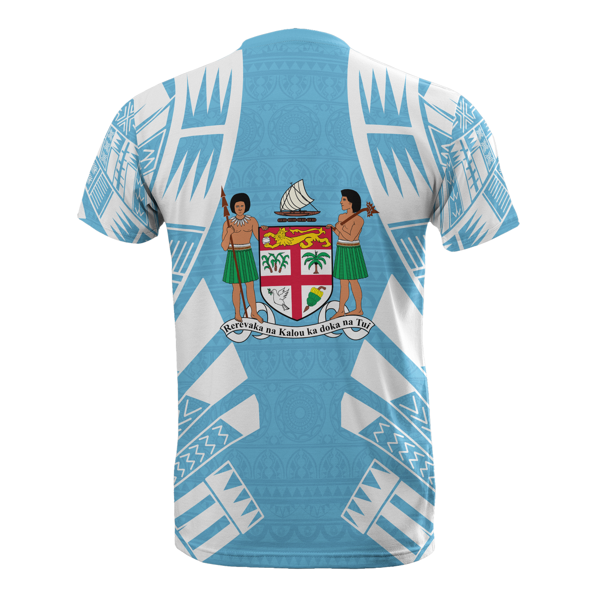 Fiji T Shirt Fijian Coat of Arms Polynesian Tattoo Light Blue Style - Polynesian Pride