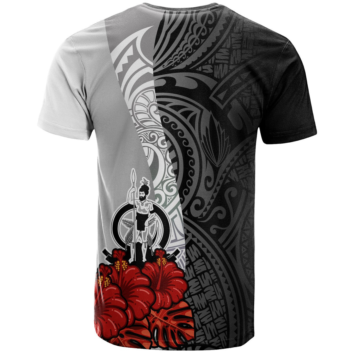 Vanuatu Polynesian Custom T Shirt Coat of Arms With Hibiscus White - Polynesian Pride