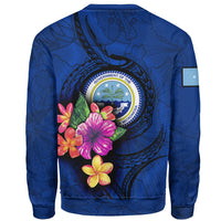 Federated States Of Micronesia Polynesian Custom Personalised Sweater - Floral With Seal Blue - Polynesian Pride
