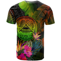 American Samoa Polynesian T Shirt Hibiscus and Banana Leaves - Polynesian Pride