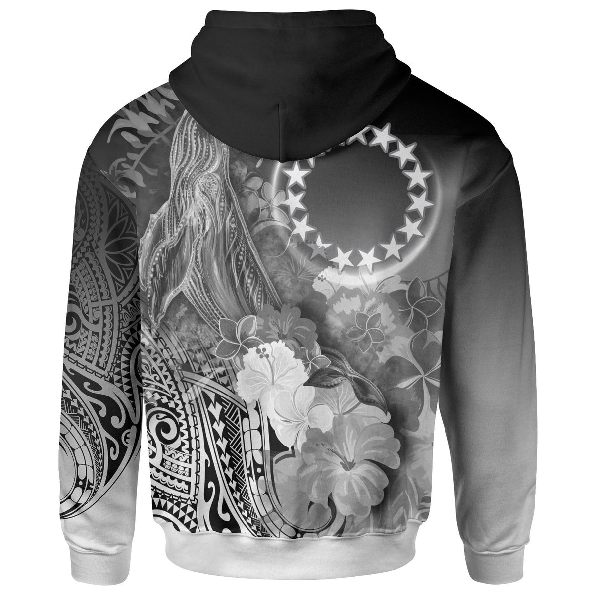 Cook Islands Zip up Hoodie Humpback Whale with Tropical Flowers (White) - Polynesian Pride