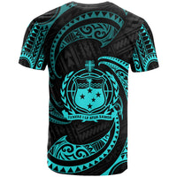 Samoa Polynesian T Shirt Neon Blue Tribal Wave - Polynesian Pride
