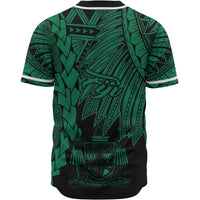 Fiji Polynesian Baseball Shirt - Tribal Wave Tattoo Green - Polynesian Pride