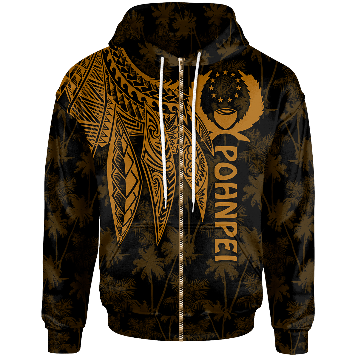 Pohnpei Zip up Hoodie Polynesian Wings (Golden) Unisex Golden - Polynesian Pride