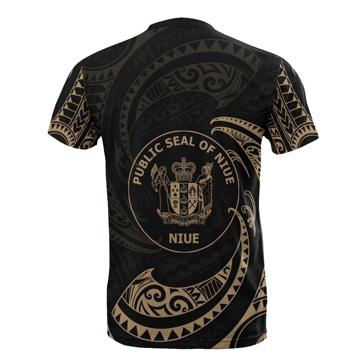 Niue Polynesian Custom T Shirt Gold Tribal Wave - Polynesian Pride