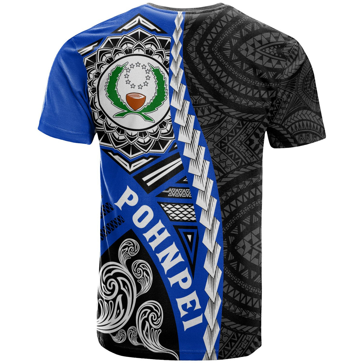 Pohnpei Micronesia Custom T Shirt Wave Tattoo Flag Style - Polynesian Pride