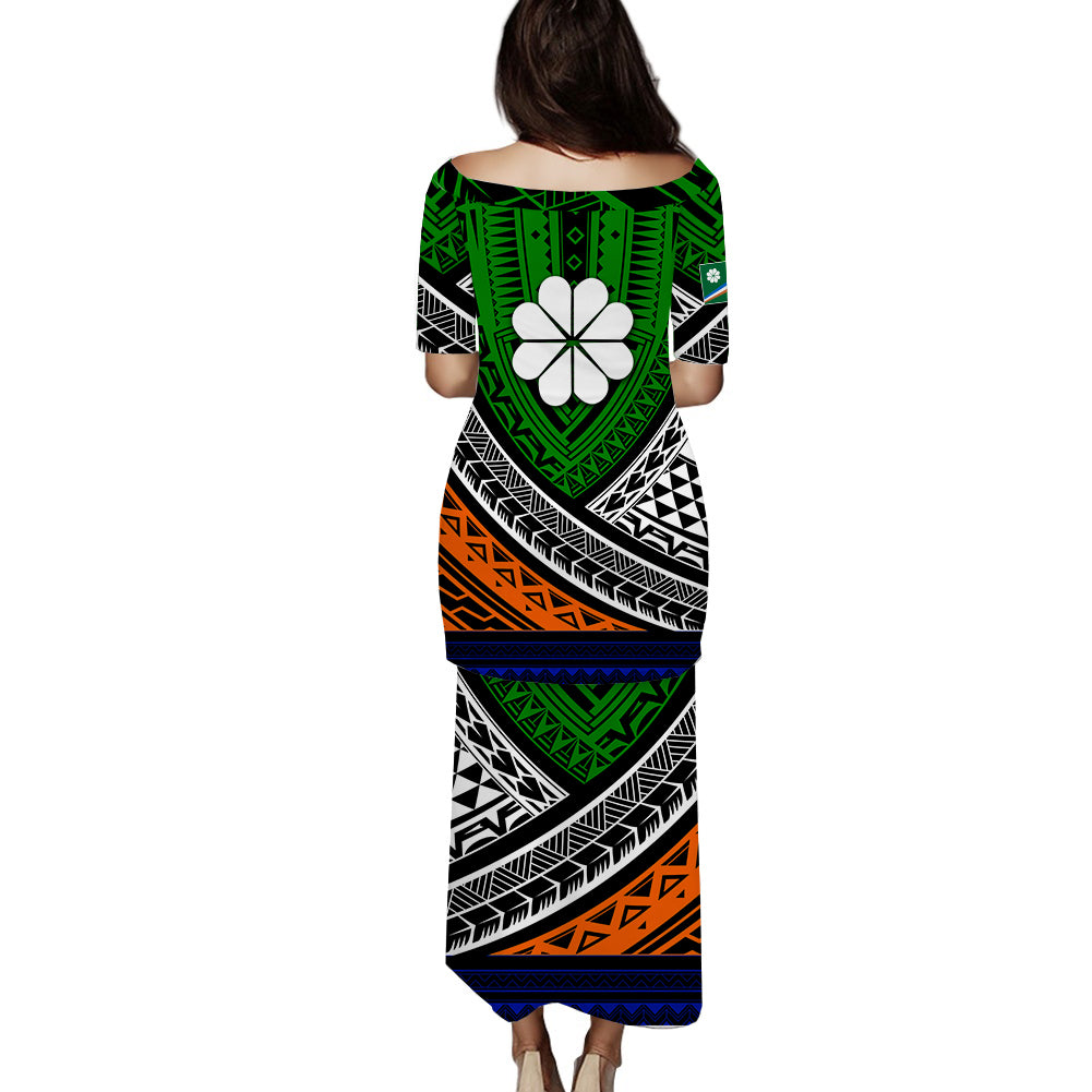 Kwajalein Atoll Tribal Pattern Puletasi Dress - LT12 - Polynesian Pride