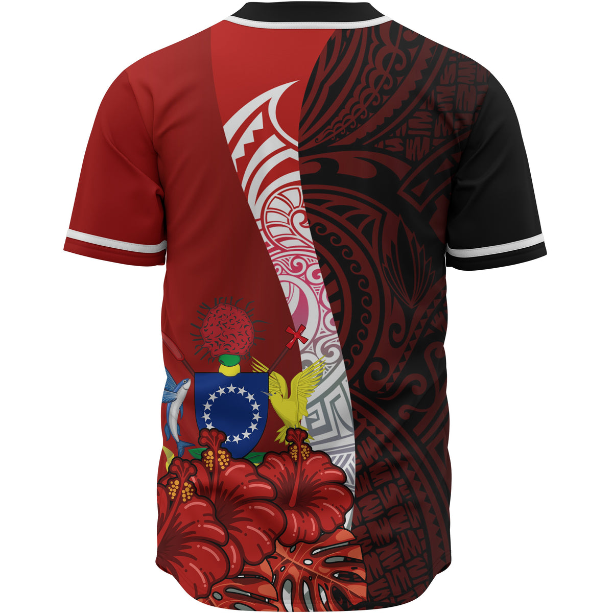 Cook Islands Polynesian Custom Personalised Baseball Shirt - Coat Of Arm With Hibiscus - Polynesian Pride