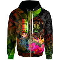 Niue Polynesian Zip up Hoodie Hibiscus and Banana Leaves Unisex Reggae - Polynesian Pride