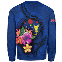 Cook Islands Polynesian Sweater - Floral With Seal Blue - Polynesian Pride