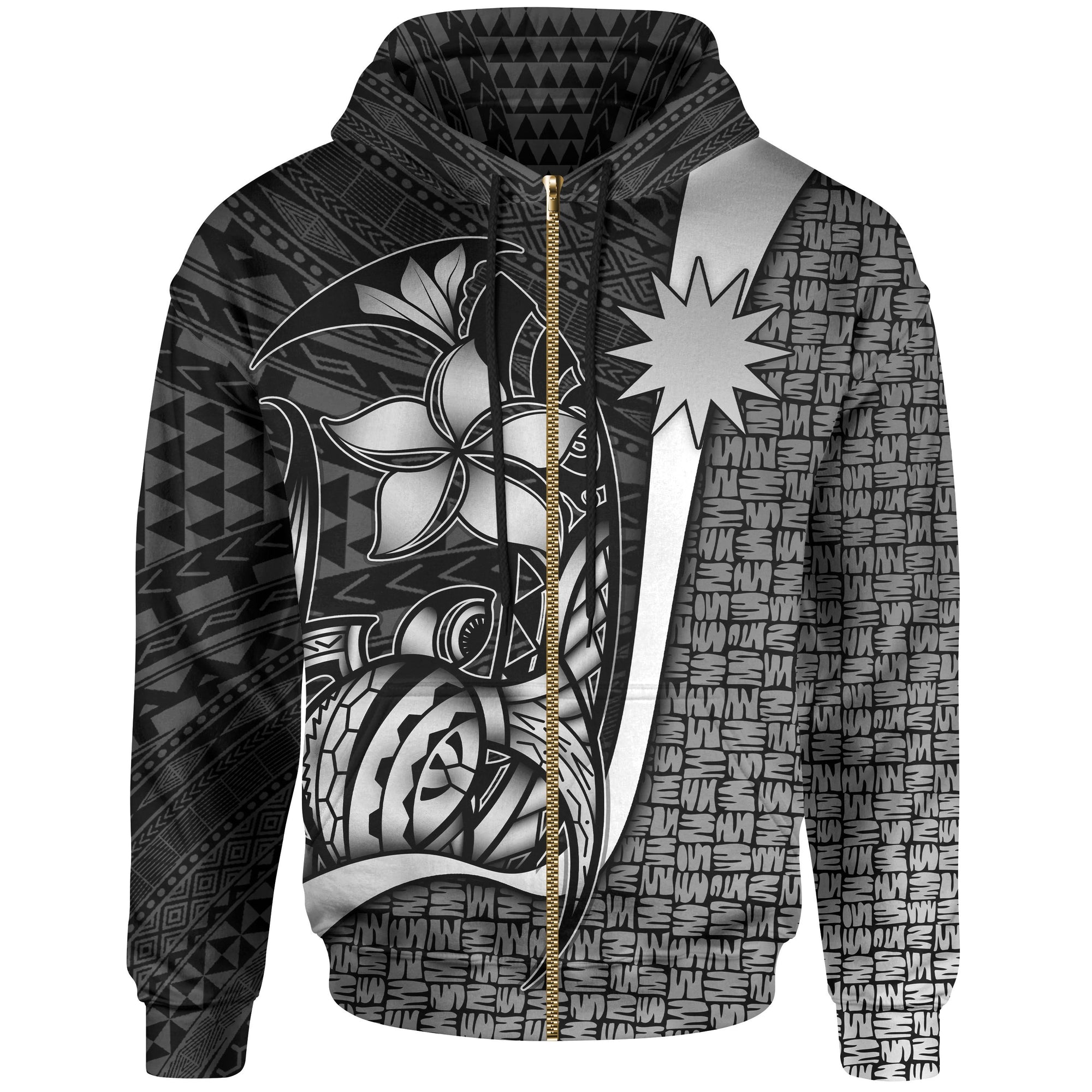 Nauru Polynesian Zip up Hoodie White Turtle with Hook Unisex WHITE - Polynesian Pride
