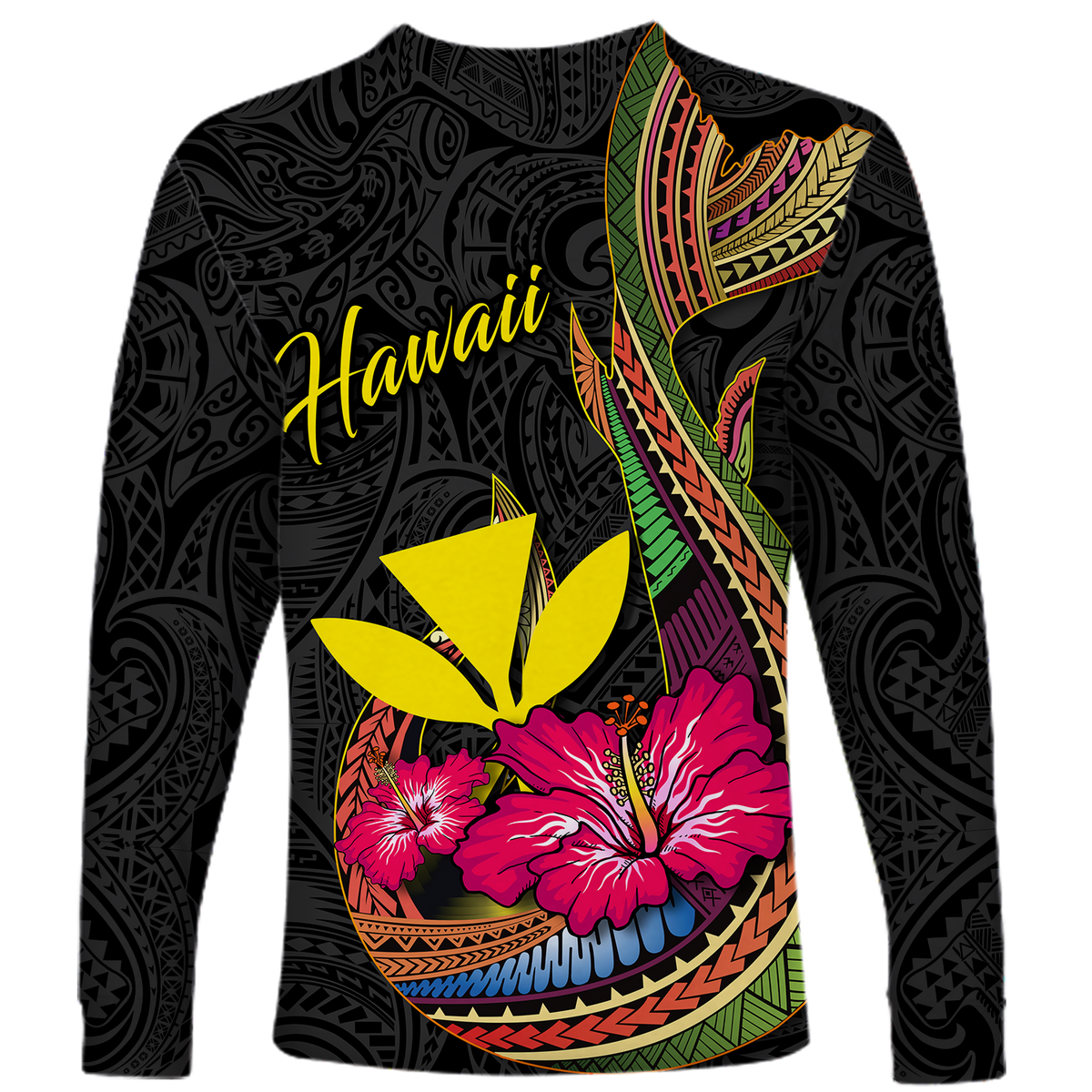 Hawaii Polynesian Fish Hook Hibiscus Long Sleeve Shirt - LT12 - Polynesian Pride