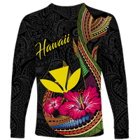 Hawaii Polynesian Fish Hook Hibiscus Long Sleeve Shirt - LT12 - Polynesian Pride