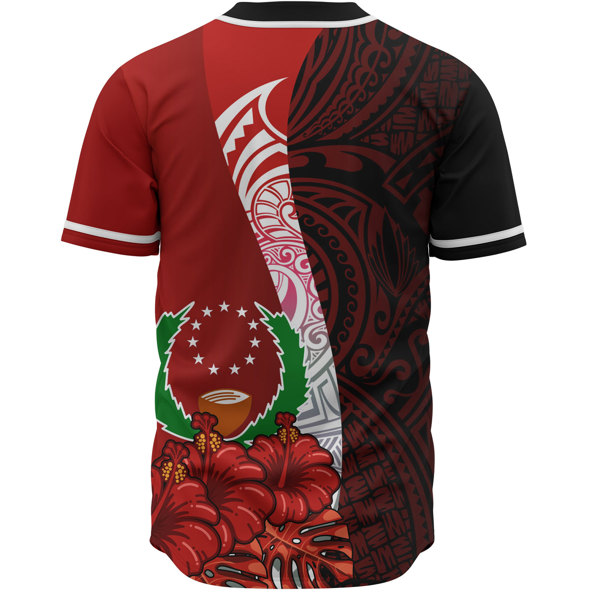 Pohnpei Polynesian Baseball Shirt - Coat Of Arm With Hibiscus - Polynesian Pride