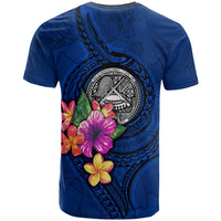 American Samoa Polynesian Custom T Shirt Floral With Seal Blue - Polynesian Pride