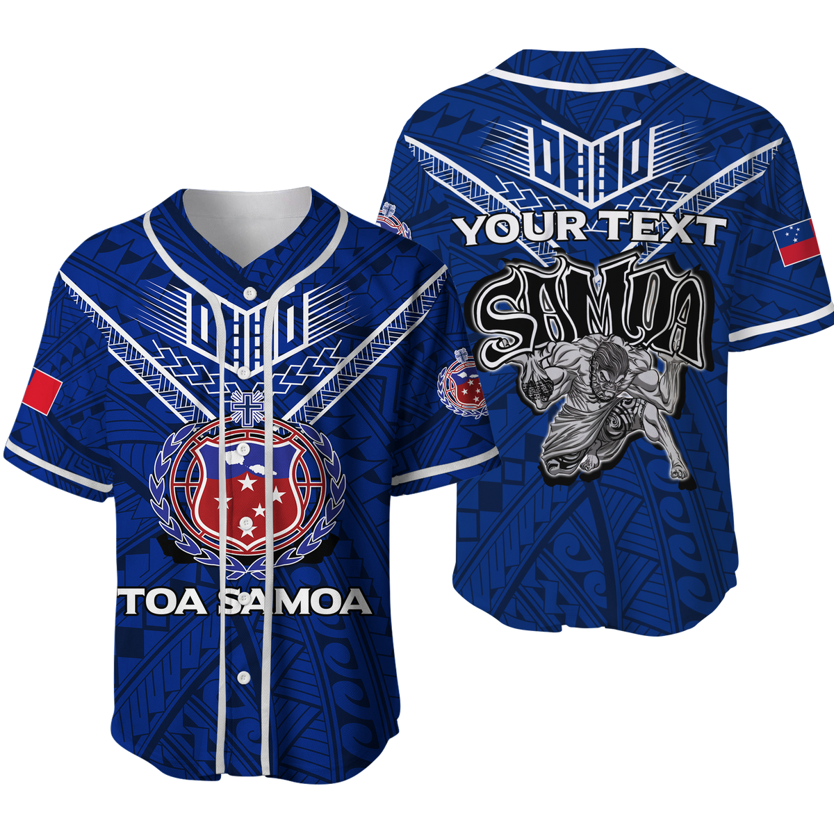(Custom Personalised) Toa Samoa Rugby Baseball Jersey - Samoan Warrior Pride - LT12 Unisex Blue - Polynesian Pride