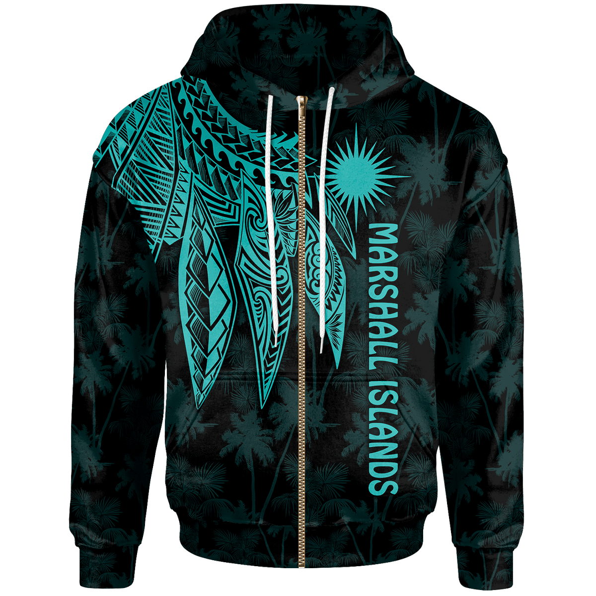 Marshall Islands Zip up Hoodie Polynesian Wings (Turquoise) Unisex Turquoise - Polynesian Pride