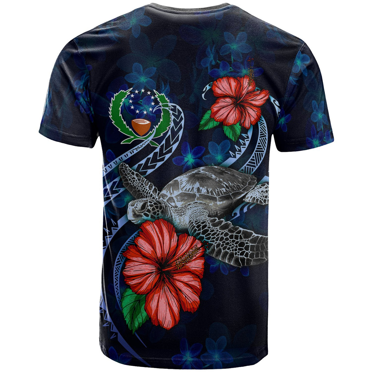 Pohnpei Polynesian T Shirt Blue Turtle Hibiscus - Polynesian Pride