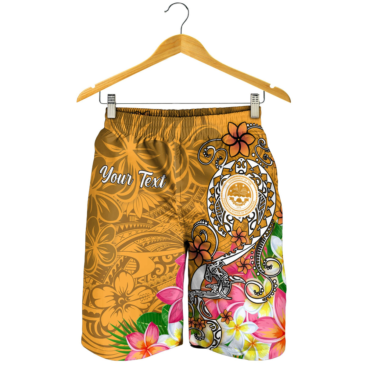 FSM Custom Personalised Men's Shorts - Turtle Plumeria (Gold) - Polynesian Pride
