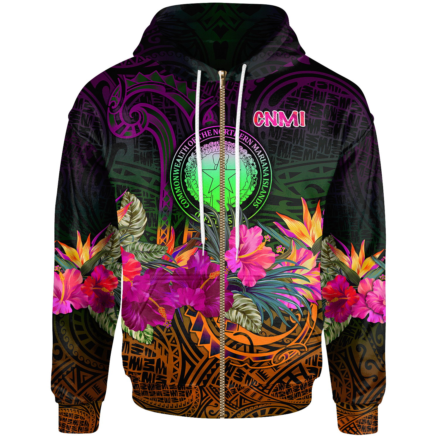 Northern Mariana Islands Polynesian Zip up Hoodie Summer Hibiscus Unisex Reggae - Polynesian Pride