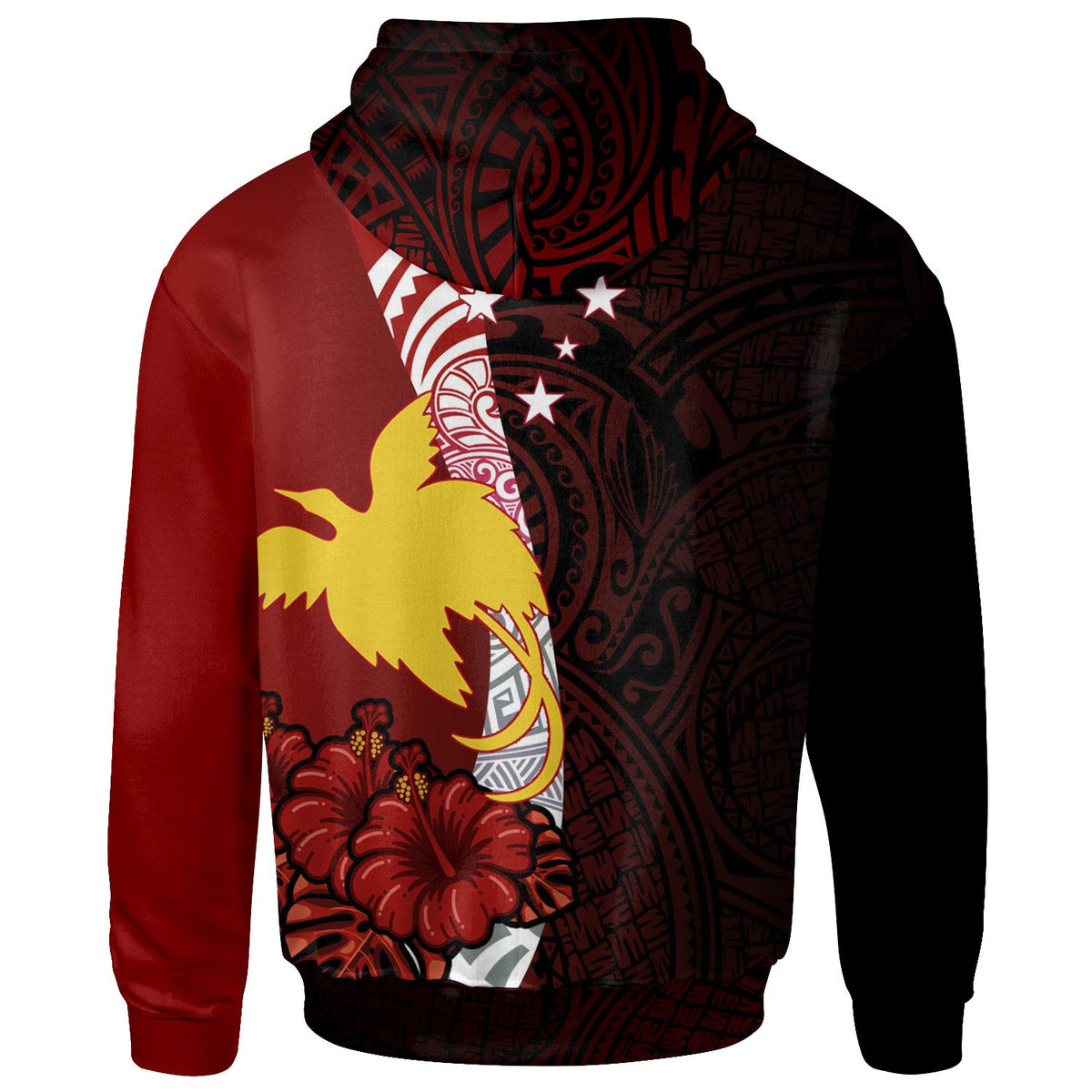 Papua New Guinea Polynesian Hoodie Bird of Paradise With Hibiscus - Polynesian Pride