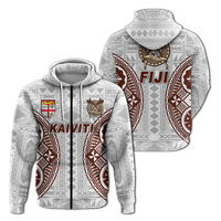 Fiji Kaiviti Tapa Pattern Hoodie LT12 Zip Hoodie White - Polynesian Pride
