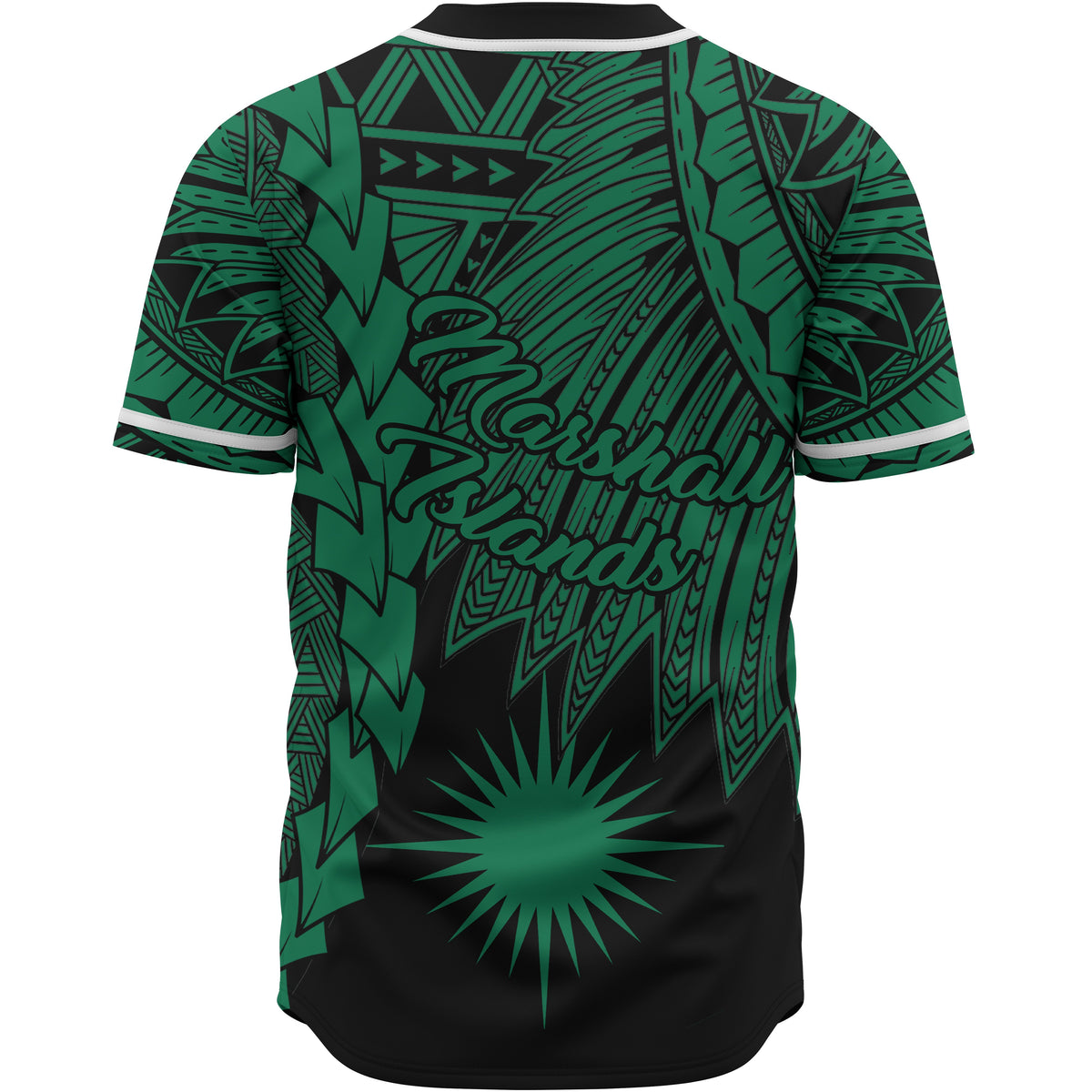 Marshall Islands Polynesian Baseball Shirt - Tribal Wave Tattoo Green - Polynesian Pride