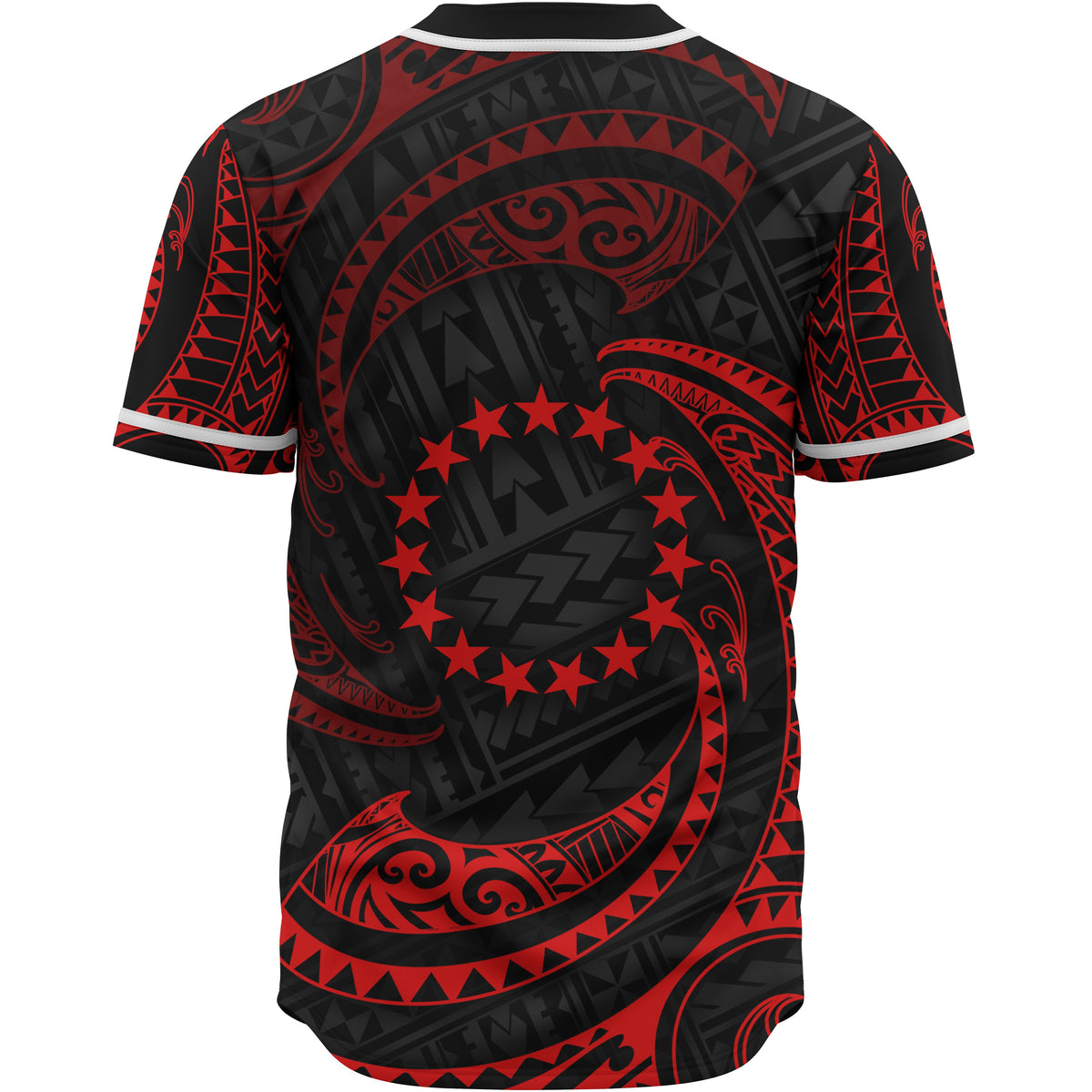Cook Islands Polynesian Baseball Shirt - Red Tribal Wave - Polynesian Pride
